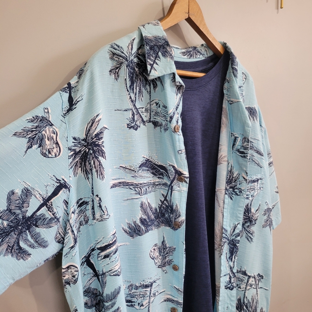 George Shirt Men XL Blue Tropical Short Sleeve Button Down Hawaiian Vacation